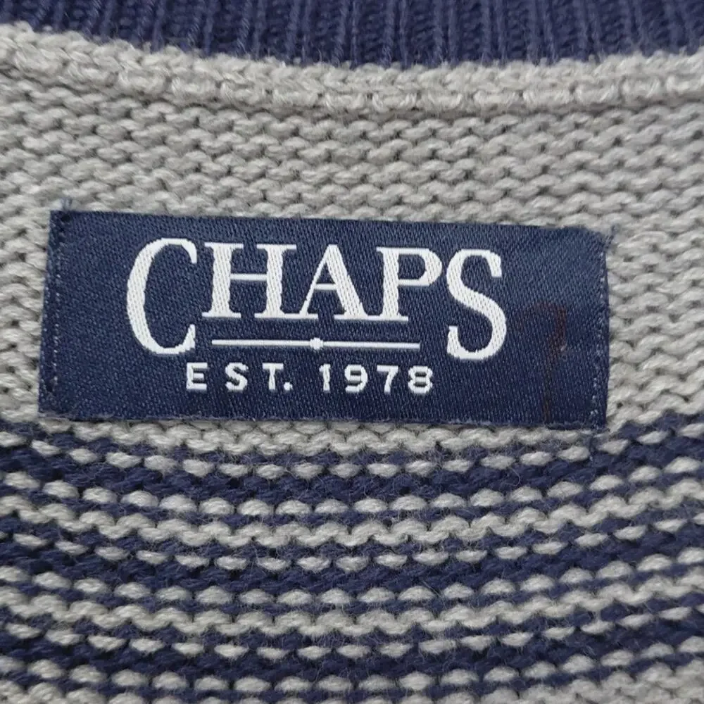 6LS9 Chaps Gray Blue Striped Crewneck Pullover Sweater Men Size XL
